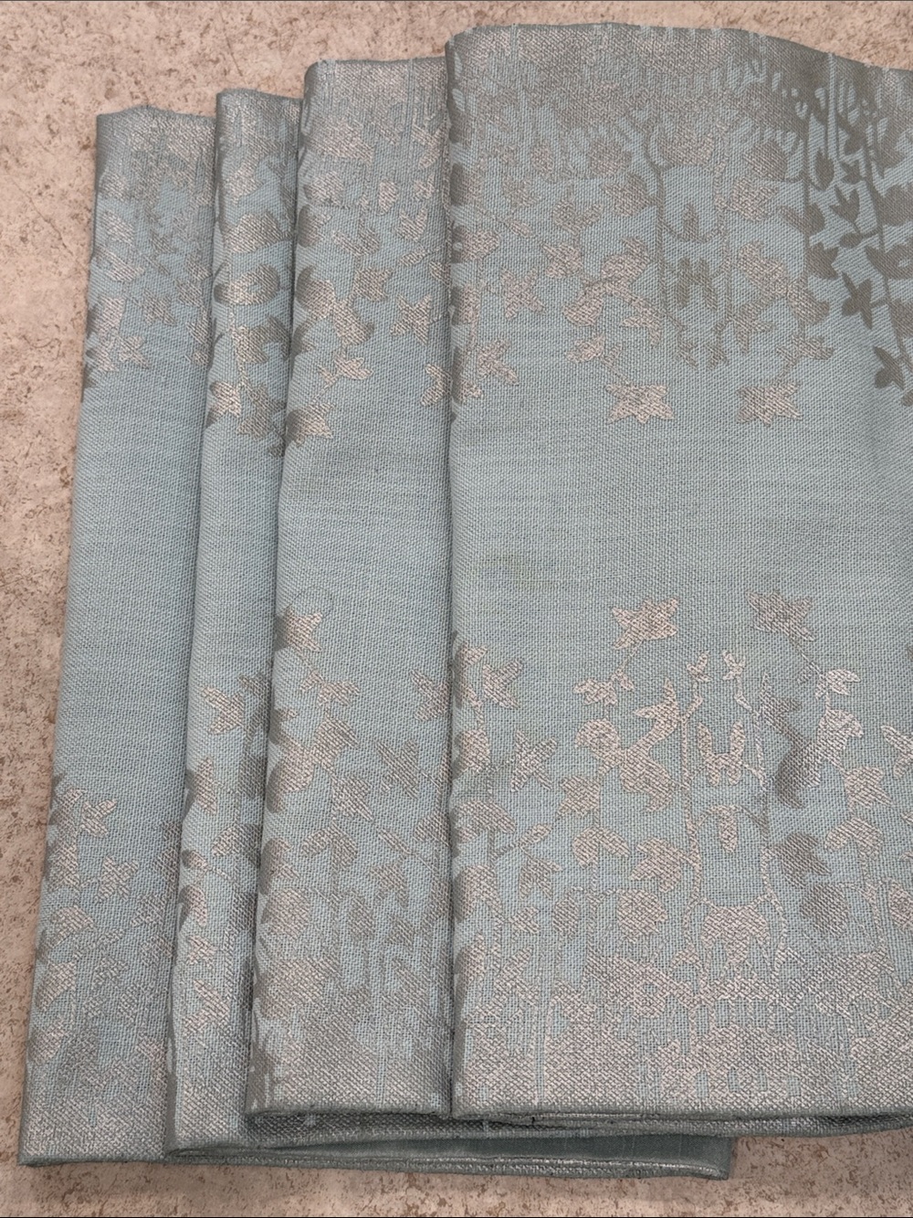 SEA MIST AQUA MINT & SILVER FLORAL TABLE RUNNER BY THRO MARLO LORENZ 70” LONG